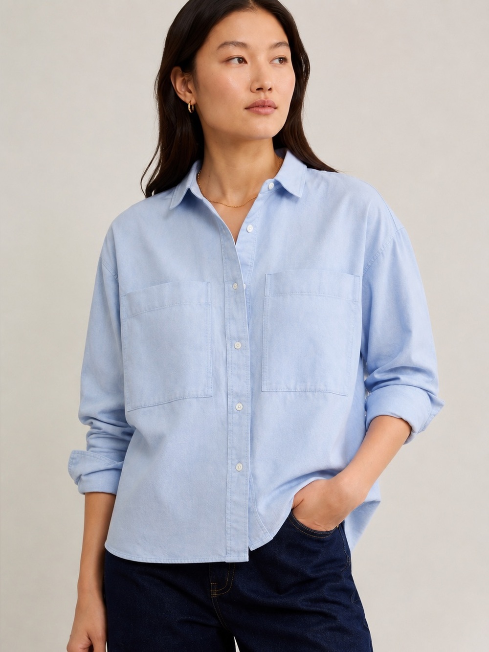 EVERLANE THE BOXY OXFORD in Blue Size XS
